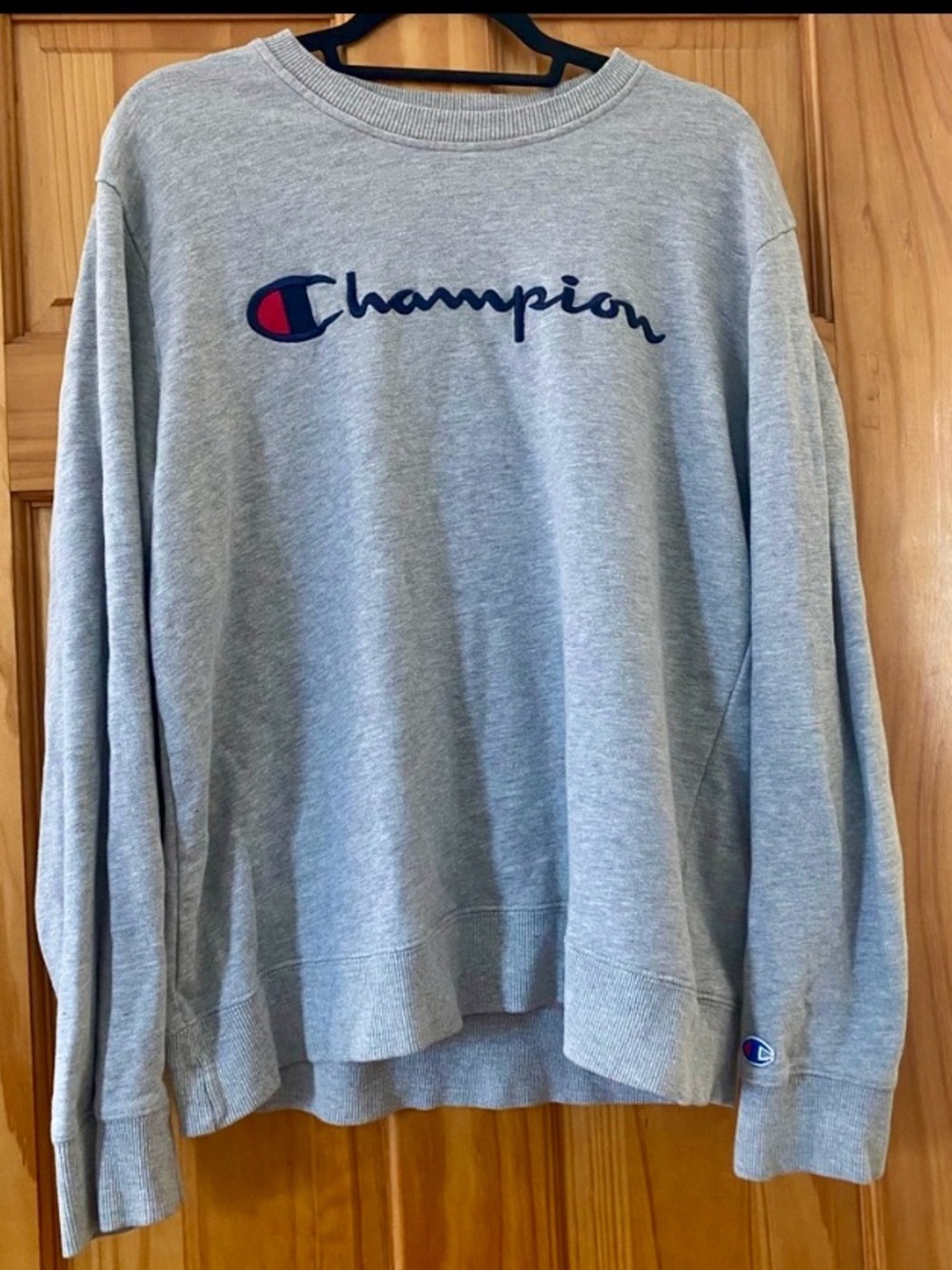 Champion Script Logo Crewneck Sweatshirt Gray Men’s Large Embroidered Pullover